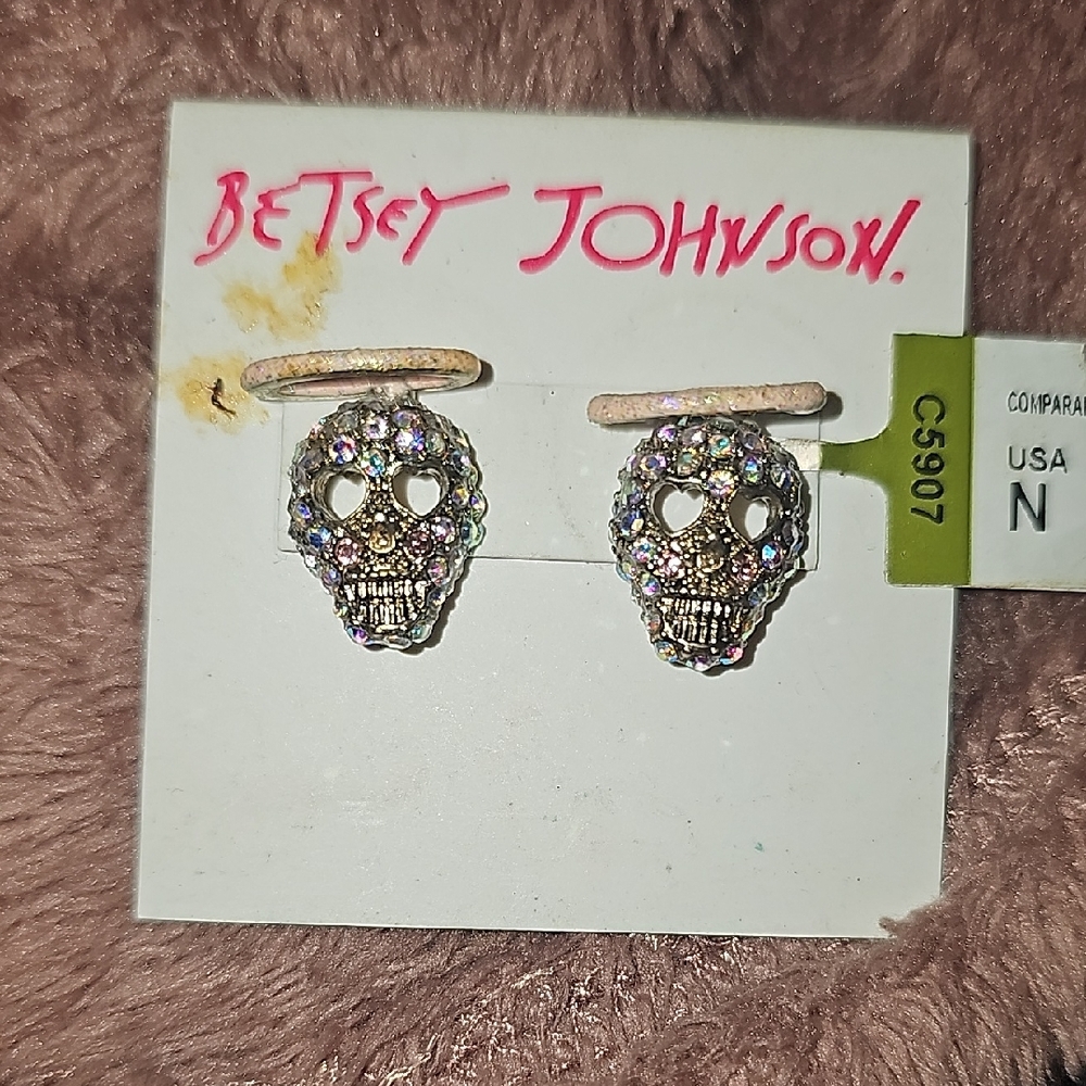 Betsey Johnson Vintage A&D Angel Devil Crystal AB Full Pink Halo Stud Earrings
